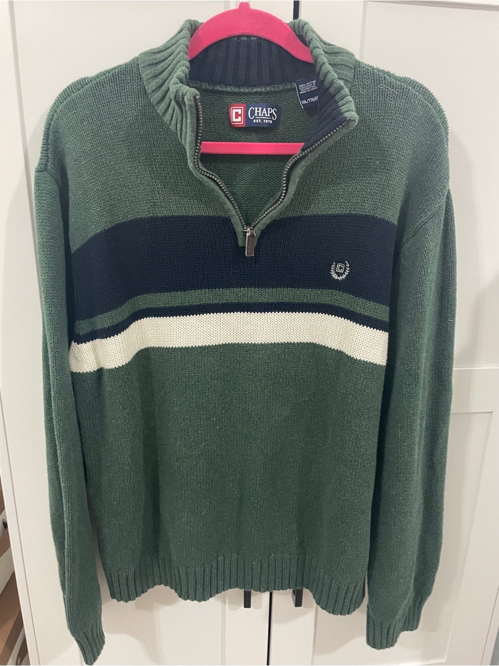 Chaps Men's Green Zip-Front Stripe Sweater Size XXL